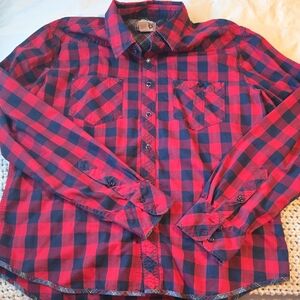 Vintage Red, Red and Navy Checkered Men's Shirt Size XL